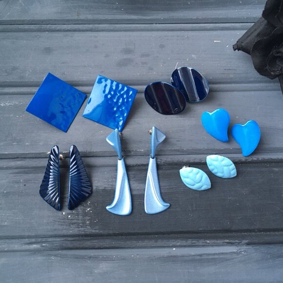 Blue Enamel Earring Lot (Lot of 6) - Picture 1 of 9